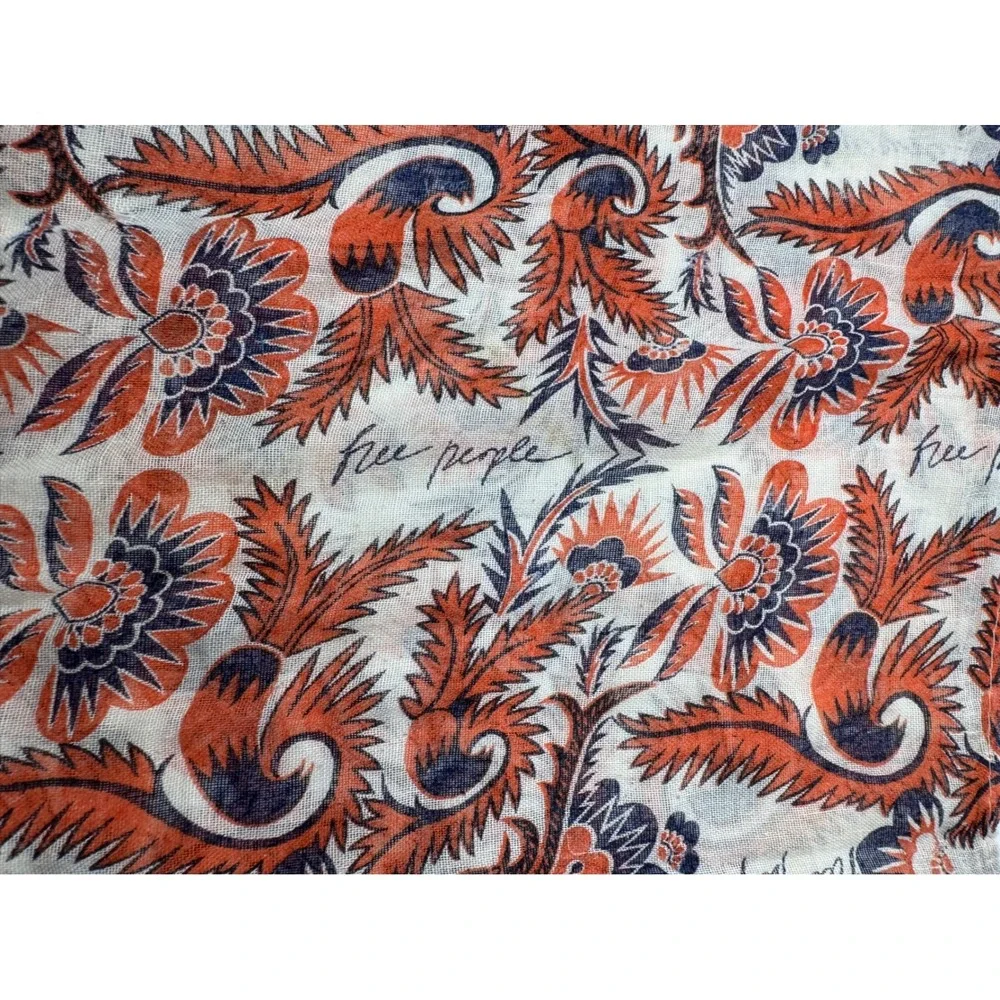 Free People Orange Navy Floral Paisley Cotton Slouchy Tote Bag Boho Shopper
